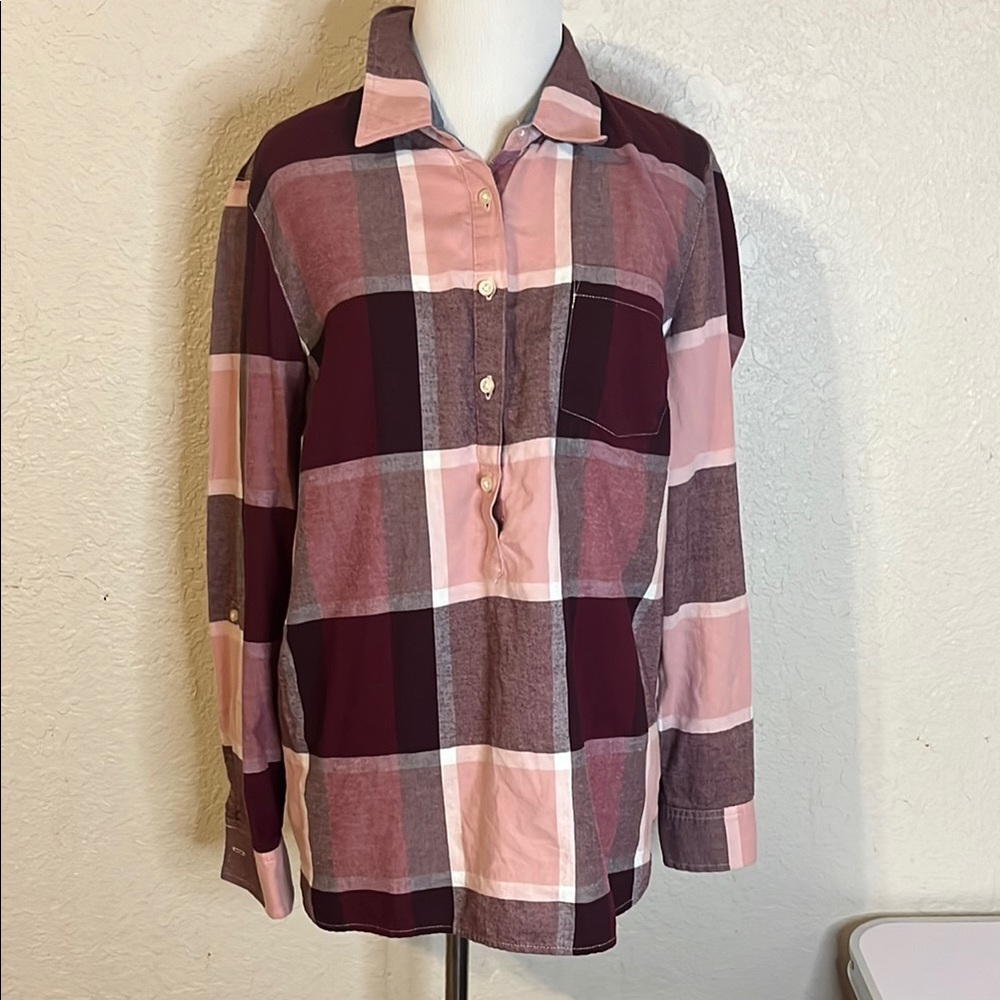 Tommy Hilfiger Women's Plaid Button Down Shirt - Pink and Burgundy